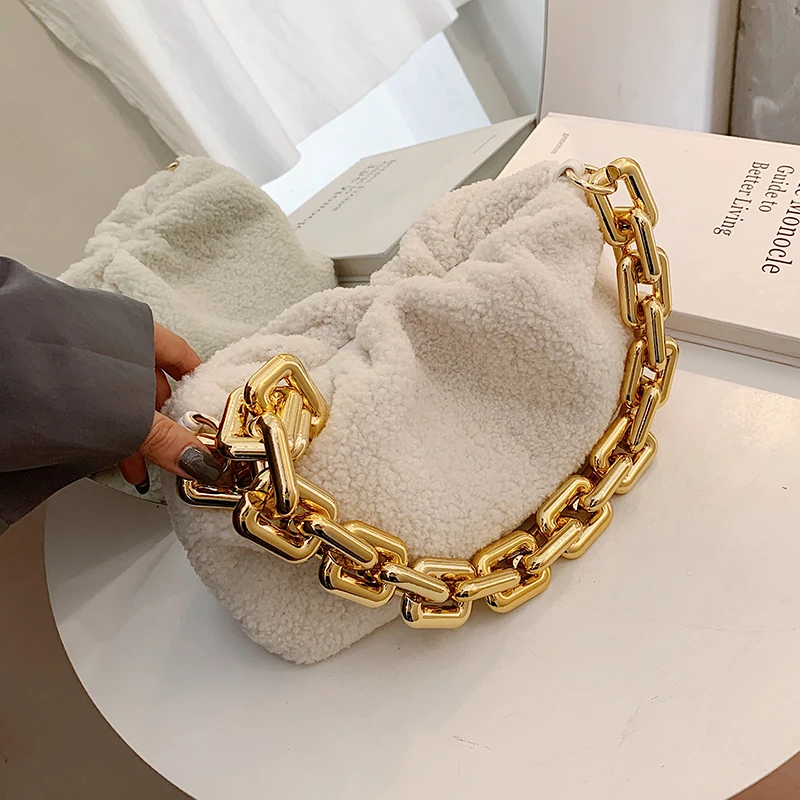 

с доставкой Faux Fur Chain Cluth Shoulder Bags 2020 Women's Trending Branded Handbags and Purses Luxury Sweet Chain Hand Bag